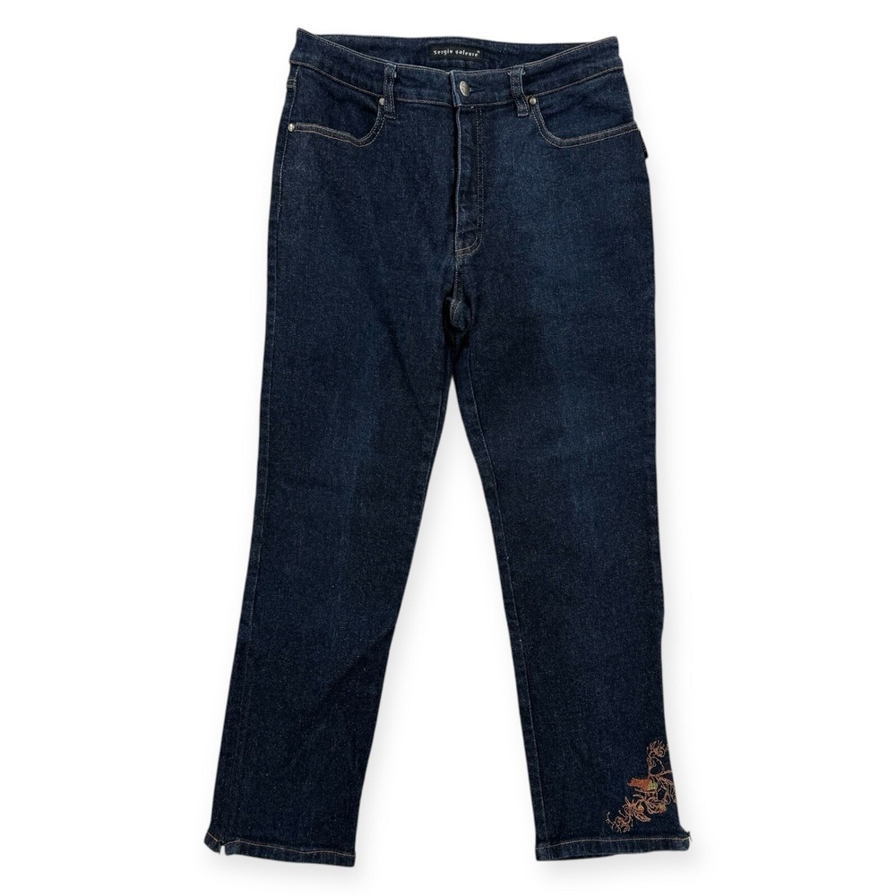 Vintage Sergio Valente Jeans Womens Size 32 Embroidered Ankle Zip Retro‎ Denim